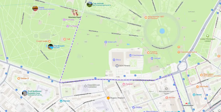 Маршрут от метро «Сокольники», ориентир 1